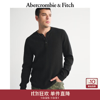 Abercrombie & fitch men's 25 autumn and winter new american style versatile cotton waffle henley collar knitted long-sleeve t-shirt 124-5645 black m (180/100a)