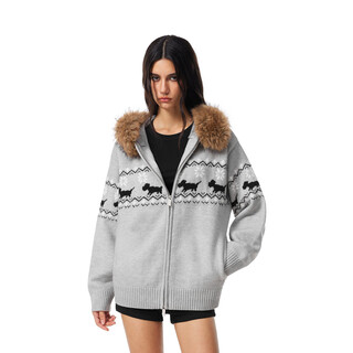 Fdr official store detachable fur collar puppy fair isle sweater jacket for men and women autumn couple sweater cardigan floral gray s