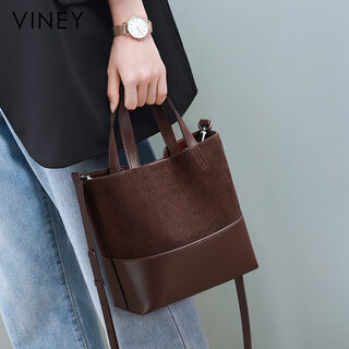 Viney cowhide bucket bag women's bag large capacity crossbody handbag birthday gift for girlfriend and wife brown high-end practical shoulder bag fashionable brand commuter versatile casual armpit bag