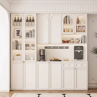 Pupan customized sideboard against the wall integrated storage cabinet living room multi-functional kitchen high cabinet french cream style wine cabinet length 240*top width 30/bottom width 40*height 220cm enf solid wood particle board
