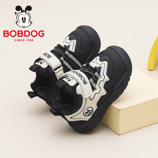Bobdog children's shoes, boys' velvet warm functional shoes, winter children's versatile children's toddler shoes 106355027 black/meter 25