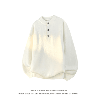 Du xiaoxian american henry collar sweater for men in autumn, high-end, lazy style knitted sweater, cleanfit buttoned inner bottoming shirt, off-white xl recommended 120-140jin jin equals 0.5 kg
