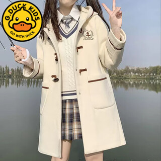 G.duckkids big girl woolen coat 15-year-old little girl autumn and winter college style elementary school birthday style mid-length woolen coat white 165 s size (75-90) jin jin equals 0.5 kg for reference only