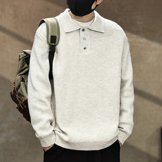 Gu xiansen american button lapel sweater for men in autumn and winter new polo henry collar bottoming shirt thickened knitted sweater for men khaki m 110-130jin jin is equal to 0.5 kg