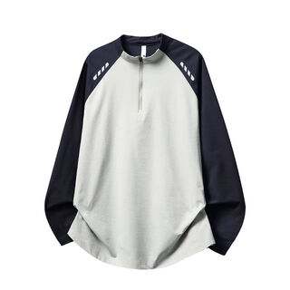 Half-zip outdoor sports long-sleeved t-shirt for men in autumn contrasting color quick-drying cycling clothes tennis badminton training clothes navy blue m m