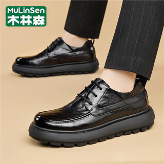 Mulinsen leather shoes men's genuine leather formal business casual shoes autumn and winter lace-up versatile british thick-soled driving shoes dad shoes dy-hhw82592 black 40