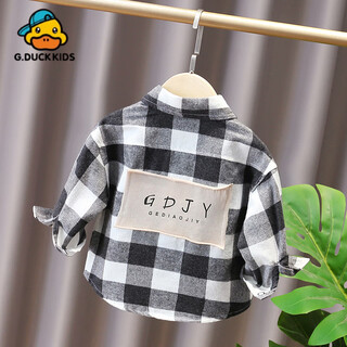G.duck little yellow duck children's letter patch shirt for boys and girls 2025 spring and autumn korean style baby jacket baby children's plaid long black 80 cm
