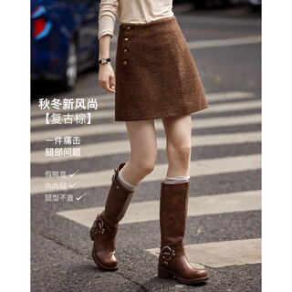 Shangjing skirt women's 25th winter new women's clothing retro small fragrant style high waist slimming short a-line skirt for women