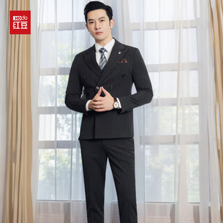 Red bean casual suit suit men's striped business professional formal korean version slim groom wedding dress trendy black vest 2xl