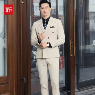 Red bean suit suit male wedding groom best man host high-end business casual double-breasted suit three-piece high-end black single suit m