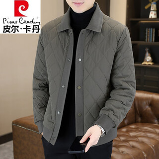 Pierre cardin 2025 plaid cotton jacket men's winter new thin warm lapel cotton jacket fashion casual cotton jacket gray xl 120-135jin jin equals 0.5 kg