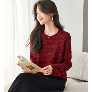 Shexi (srcr) wool-containing high-end western style sequined sweater women's outer top autumn and winter loose lazy knitted bottoming shirt