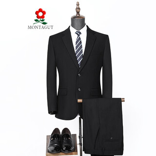 Montagut men's wool suit men's business formal suit spring autumn winter suit wedding groom groomsman dress black s 165/84a