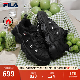 Fila official pea plus velvet shoes dad shoes 2025 winter new casual thick-soled sports shoes men's shoes black-bk 42.5