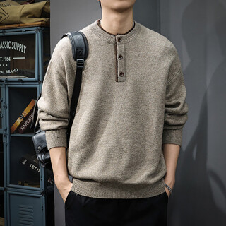 Chaotians autumn and winter new style 550g heavyweight henry collar sweater men's american trend loose casual warm inner sweater trendy brown s 90-115jin jin is equal to 0.5 kg