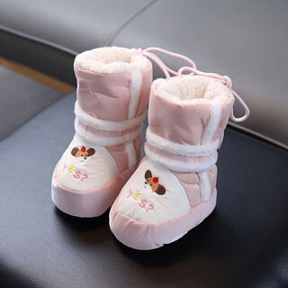 Lubei cute baby autumn and winter extra thick velvet soft sole warm cotton shoes baby high top snow boots long cotton boots foot covers 0-15 months pink safe dog cotton boots velvet thickened cx 13.5 inner length 13.5cm (recommended 3-12 months)