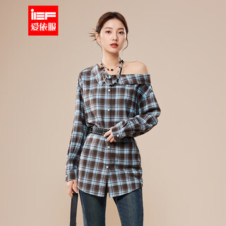 Ief/aiyifu 2025 autumn new style sweet cool personality hot girl temperament design commuting versatile medium shirt blue cage one size