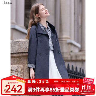 Betu women's 2025 autumn new windbreaker stand collar imitation denim loose literary style jacket women 2508t96 dark denim blue m