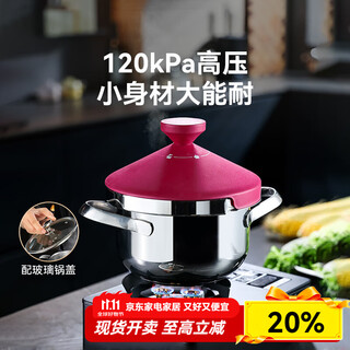 Linkfair mini pressure cooker small pot cooking pot soup pot gas induction cooker universal steel pot outdoor stainless steel pressure cooker burgundy red 2.6l (suitable for 1-2 people) 18cm