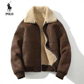 Paul fur all-in-one jacket men's jacket lamb wool jacket plus velvet thickened suede leather jacket motorcycle flying style retro coffee m