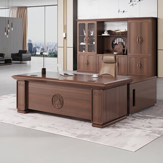 Naigao new chinese style boss desk solid wood veneer executive desk ebony wood veneer painted desk including cabinet 1.6 meters