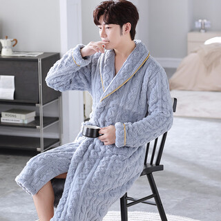 Haodexi pajamas men's autumn and winter plush pajamas mid-length thickened warm flannel home clothing bathrobe coral fleece zhl-fellow pajamas 8035-male l (100-125jin jin equals 0.5 kg)