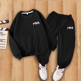 Fila official flagship store children's sports suit 2025 spring and autumn casual sweatshirts for boys and girls fila black small fna + black pants small fna 100cm (spring and autumn) 90-100 cm