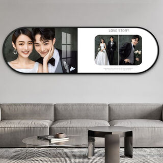 Fantasy wedding photography photo frame enlarged wall hanging plus photo customization living room bedside family portrait photo wedding photo hanging painting three-square grid 50*160cm aluminum alloy gold frame
