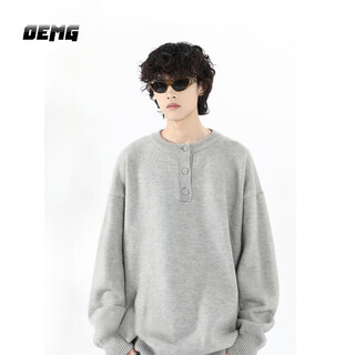 Oemg henry collar solid color cleanfit sweater men's autumn and winter trendy brand sweater tops lazy style jacket floral gray xl recommended 110-130jin jin equals 0.5 kg