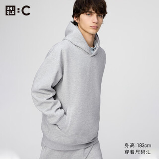 Uniqlo cooperation model/men's and women's loose hooded sweatshirt/long-sleeved sweatshirt 482309 03 gray l