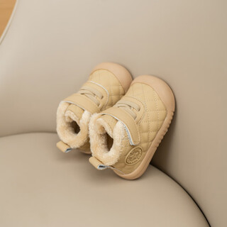 Yeehoo fashion british baby winter plus velvet snow boots 12 years old non-slip toddler shoes apricot 22