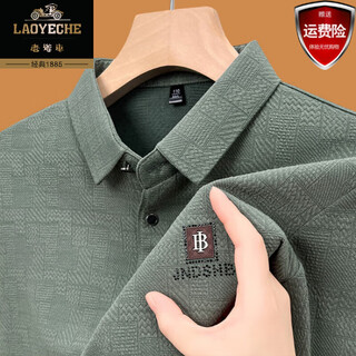 Classic car high-end pure cotton 100% long-sleeved t-shirt men's polo shirt business casual elastic lapel anti-wrinkle bottoming shirt top 317 bean green xl 175135-150jin jin equals 0.5 kg