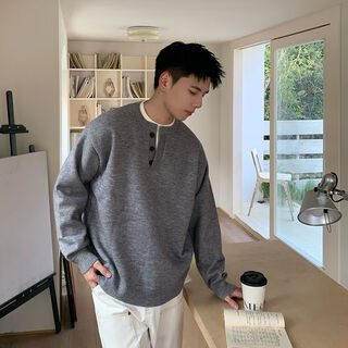 Xiaohongshu's popular american trendy brand henry collar sweater men's winter simple versatile sweater unisex style knitted sweater gray xl xl