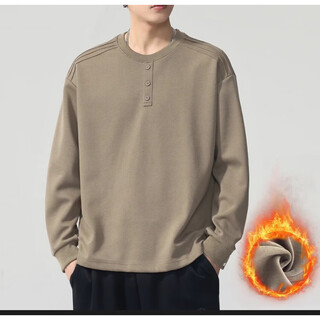 Yishion henry collar sweatshirt men's autumn and winter plus velvet style 2025 new spring and autumn style long-sleeved t-shirt men's base layer 2811-1 light coffee plus velvet m 90-105jin jin is equal to 0.5 kg