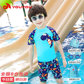 Youyou children's swimsuit and swimming trunks quick-drying split large, medium and small children's dinosaur swimsuit six-piece set 38228 blue dinosaur l
