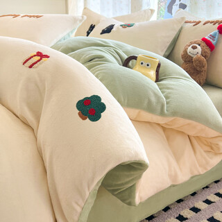 Fantasy winter baby milk velvet bed four-piece set thickened velvet bedding cover sheets coral flannel three sleeping meng wu qi meng a class high weight milk velvet softer and warmer sheet style four-piece set 1.8m fitted sheet style - suitable 200x230
