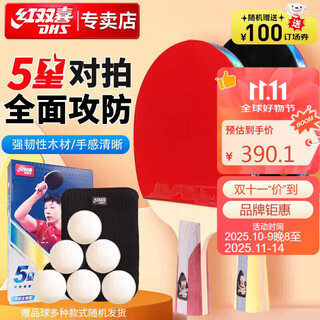 Double happiness five-star kuangbiao five-star table tennis racket horizontal pen-hold set h5 (including racket bag table tennis)