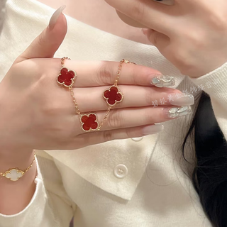 18k gold five-flower bracelet carnelian laser diamond white mother-of-pearl au750 rose gold four-leaf clover plated 18k carnelian