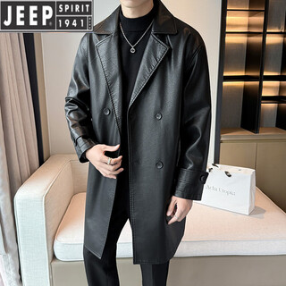 Jeep spirit2025 autumn and winter new old money style men's leather jacket black l