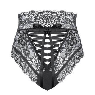 Sexy and tempting high-waisted cross strap lace panties transparent thong hollow black and white women's black m100-110jin jin equals 0.5 kg