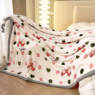 Yusenyi dormitory blanket baby blanket milk velvet blanket sofa thickened blanket air conditioner quilt office nap pink bow soft and skin-friendly blanket multi-purpose double blanket 200x230cm