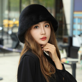 Princess mink fur hat women 2025 new winter fisherman hat mink fur fashion middle-aged and elderly mink fur mink fur mink fur black s(54-56cm)