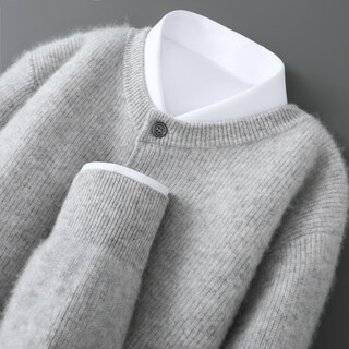Satchi twelve-needle double-strand australian wool cardigan autumn and winter men's henley collar sweater short loose sweater jacket light gray s