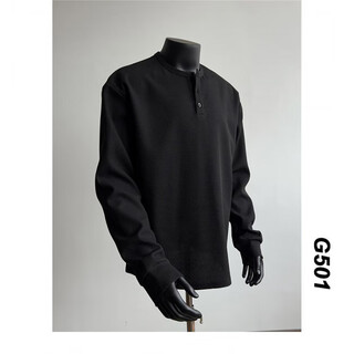 Yaochao spring and autumn henry collar long-sleeved t-shirt men's versatile loose retro t-shirt casual sports top tee black fabric m 90-110jin jin equals 0.5 kg