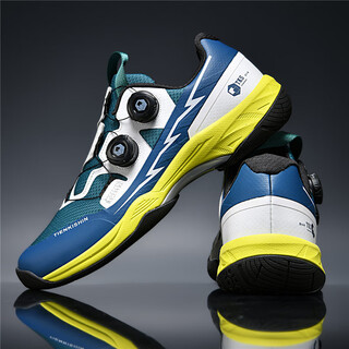 Linbuxan badminton shoes for men and women, wide last, autumn, breathable, shock-absorbing, high-elastic brand new competition training shoes, dark green and yellow 42