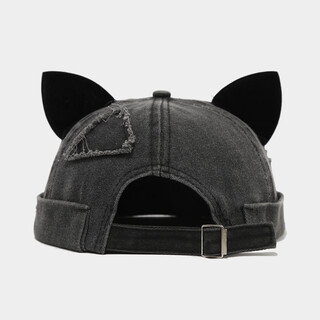 Real vision retro fox ear landlord hat women's trendy washed splicing old melon skin hat brimmless hip-hop personalized student hat black one size 54-58