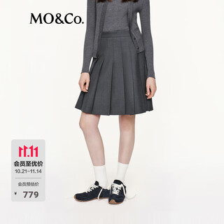 Mo&co. c+ series skirt 2025 autumn new sheep wool worsted i-pleat high waist mbe3skt030 dark pattern gray s
