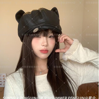 Ywzr maillard style retro cat ear beret women's autumn and winter face-showing little painter hat black m 56-58cm