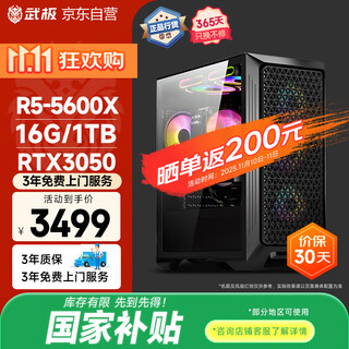 武极魔界 家用办公台式电脑游戏台式机电脑主机全套国家补贴（锐龙R5-5600X 16G 1T RTX3050）