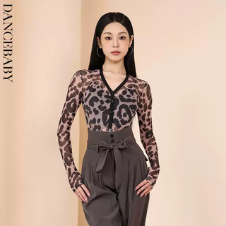 Dancebaby latin dance top women's new national standard ballroom dance jumpsuit mesh practice wear ys424 pink leopard mesh long sleeve ys424 xl xl